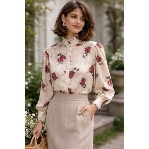 Jason Prescott Collection Silk Floral Mock Neck Blouse Size 10